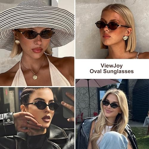 ViewJoy Retro Oval Sunglasses for Women Vintage 90s Y2K Trendy Designer Sun Glasses thumbnail 2