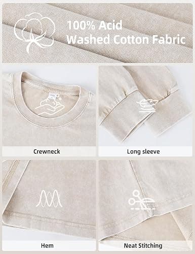 Arssm Mens Oversized T-Shirts Cotton Long Sleeve Tshirts Vintage Acid Wash Baggy Tees thumbnail 7