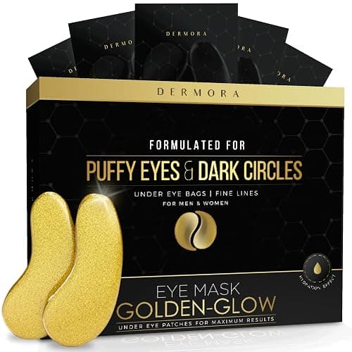 DERMORA Golden Glow Under Eye Patches (15 Pairs Eye Gels) - Rejuvenating Treatment for Dark Circles, Puffy Eyes, Refreshing, Revitalizing, Travel, Wrinkles - Image 1