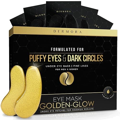 DERMORA Golden Glow Under Eye Patches (15 Pairs Eye Gels) - Rejuvenating Treatment for Dark Circles, Puffy Eyes, Refreshing, Revitalizing, Travel, Wrinkles