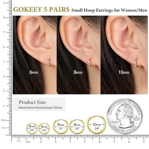 Gokeey Small Gold Silver Hoop Earrings for Women Men,Hypoallergenic 316L Surgical Stainless Steel Earrings for Sensitive Ears,Cute Cartilage Helix Conch Rook Tiny Huggie Hoops Earring Set for Multiple Piercing Jewelry Gift thumbnail 5