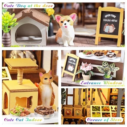DIY Miniature House Kit,Tiny House Pet Shop with Furniture & LED,DIY Dollhouse Miniature Kit for Adults Teen,Mini House Building kit,3D Wooden Craft Mini Model Kit,Birthday Gifts Home Decor thumbnail 4