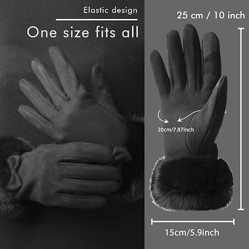 Vagasi Women Touch Screen Gloves, Fleece Lined Winter Gloves for Ladies, Thermal Suede Gloves Fur Cuff for Girls Gifts thumbnail 5