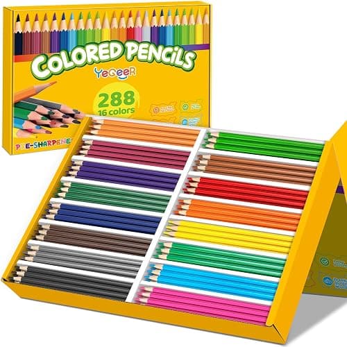 YEGEER 288 Count Colored Pencils Bulk, 16 Assorted Colors, Pre-sharpened Coloring Pencils Set for Kids and Adult, Teachers Essential Classroom Prizes, Back to School Supplies - Image 1