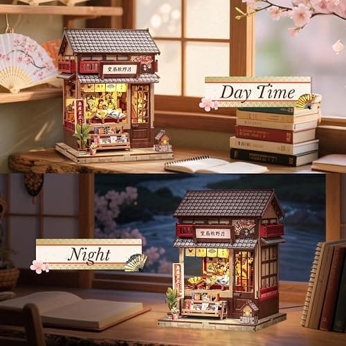 CUTEBEE Book Nook Kit - DIY Miniature House Japanese Fan Shop Dollhouse Kit for Adults and Teens, Booknook Tiny House Bookshelf Decor 3D Wooden Puzzle, Gifts for Family, Friends (Tsukino Eogi-dou) thumbnail 6