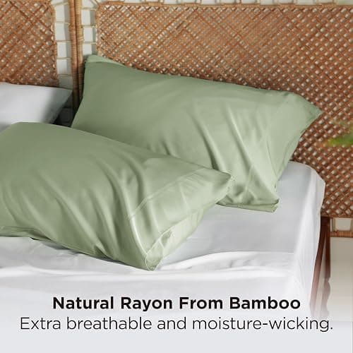 Bedsure Pillow Cases Queen, Cooling Pillow Cases, Rayon Derived from Bamboo Sage Green Pillowcases Queen Size Set of 2, Soft & Breathable Bedding Pillow Covers with Envelope Closure, 20x30 Inches thumbnail 3