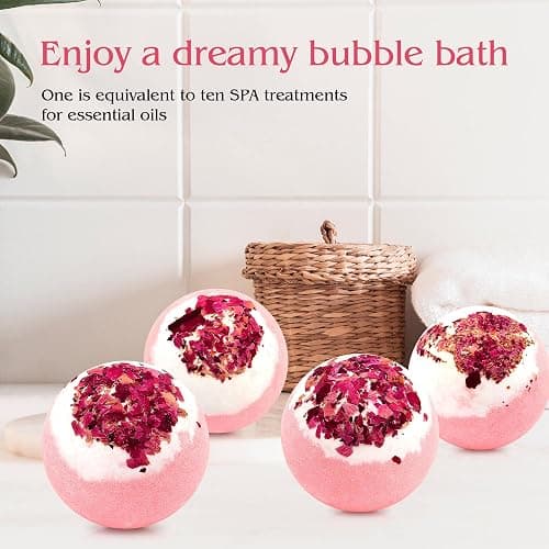 KASTU Dried Flower Bath Bombs Salt Balls,4-Pack Gift Set,Rose Extract Essential Oils,Moisturizing Dry Skin,Fizzy Spa,Relaxation,Self Care,Relaxing,Bubble Bath Bomb Gifts Idea for Men Women thumbnail 7