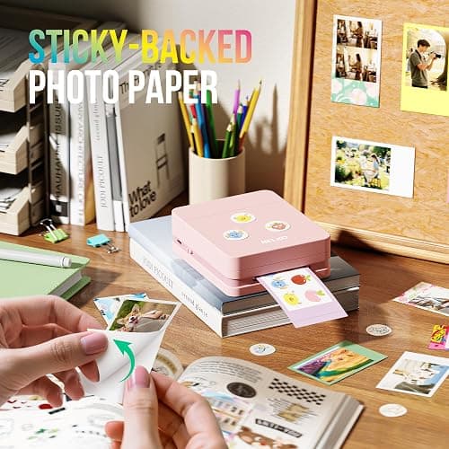 Nelko Photo Printer, PP01 Color Mini Portable Printer, Instant Smartphone Inkjet Printer, Sticky-Back Rechargeable Portable Picture Printer for iOS & Android, Smart AI APP, Valentine's Day Gift, Pink thumbnail 2