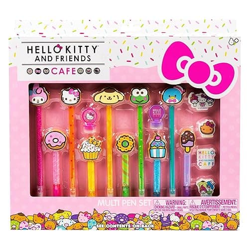 Hello Kitty & Friends Café Multi-Pen Set, 10 Hello Kitty Pens For Kawaii Notebook, Stamps, Erasers & More Sanrio Stationery, Fun Office Supplies, Cute School Supplies, Hello Kitty Merch - Image 1