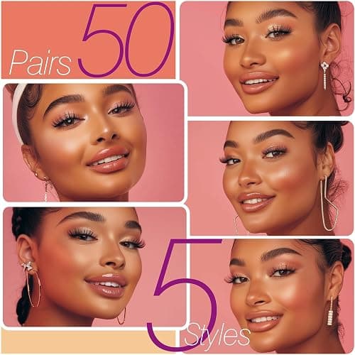 Eliace Eyelashes, (50 Pairs,5 Styles) Luxurious Faux Mink Lashes Natural Look Wispy Fluffy Handmade Cat Eye False Lash Pack, False Eyelashes Set, Fake Lashes Strips, Makeup Fake Eyelashes Pack thumbnail 8