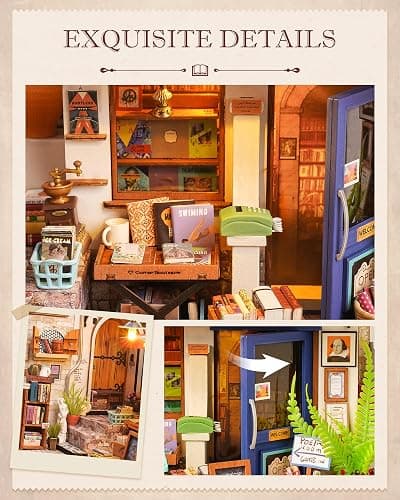 Rolife DIY Miniature House Kit 1:20 Scale Bookstore, Build Mini House Building Kit with LED Lights Craft Kits for Aduls Gifts for Him Her thumbnail 6