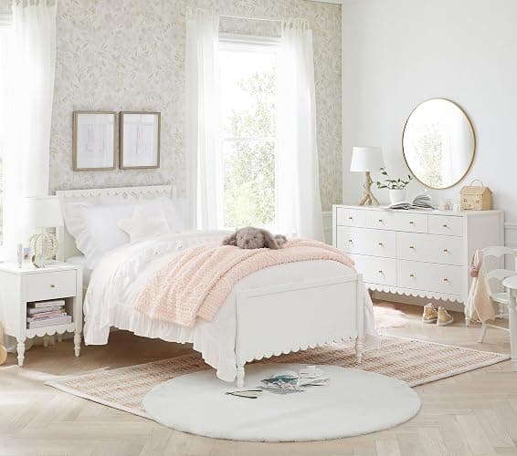 Brandream Kid's Duvet Cover Twin/Twin XL Size,100% Organic Cotton 2pcs Girl Bedding Duvet Cover Set, Ruffled Fringe Solid Color Soft Breathable with Zipper Closure & Corner Ties(White) thumbnail 2