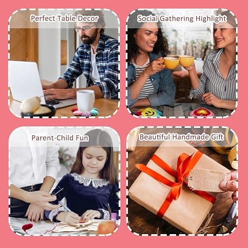 SEREDH Punch Needle Coasters Kit for Beginners Adults Easy Needle Punch Embroidery Kit Set Threader Instruction Fabric Hoop Yarn Tufting Coaster DIY Making,Coaster Holder Coaster Art Craft Supplies thumbnail 6