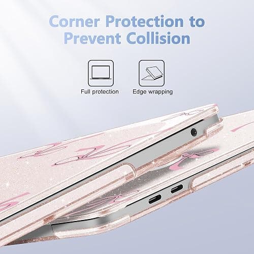 May Chen Case for MacBook Pro 13 inch M2 2023,2022,2021,2020 A2338 M1 A2251 A2289, Plastic Hard Shell Case for MacBook Pro 13" with Touch Bar Fits Touch ID, Sakura Pink Glitter Bow thumbnail 3