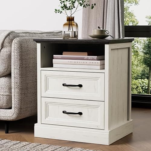 Tradare 3 Pcs Farmhouse Dresser and Nightstand Sets for Bedroom, 6 Drawer Dresser & Nightstand Set of 2, Rustic Wooden Chest of Drawers Wide Storage Organizer for Bedroom, White thumbnail 3