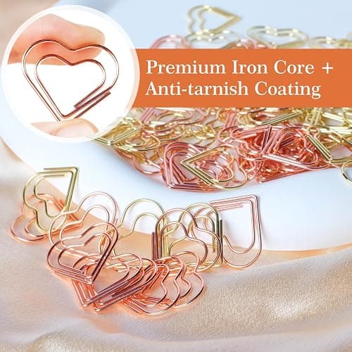 Love Heart Paper Clips, 100 Pack (Gold and Rose Gold), Cute Love Shaped Stainless Steel Metal Bookmarks for Document Note Sorting, Wedding Decoration, Crafts, Kids, Office Supplies thumbnail 4