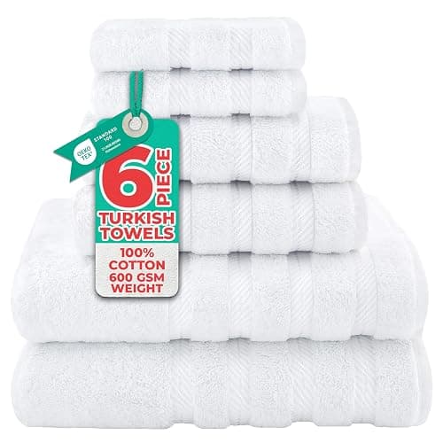American Soft Linen Luxury 6 Piece Towel Set, 2 Bath Towels 2 Hand Towel 2 Washcloths, 600 GSM 100% Cotton Turkish Towels for Bathroom, White Towel Sets - Image 1