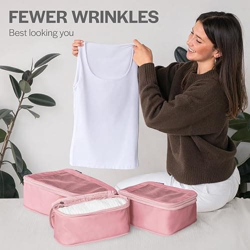 Aerotrunk Compression Packing Cubes for Travel - Luggage Organizer Bags - Double Zipper Packing Cubes for Suitcases (6-Pack, Rose) thumbnail 8