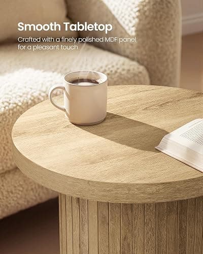 VASAGLE Round Side Table, Tambour End Table, Mid Century Modern Nightstand, Easy Assembly, for Small Spaces, Living Room, Bedroom, Home Office, 17.7 x 19.7 Inches, Natural Brown ULET295K101 thumbnail 6