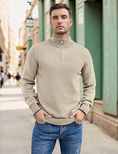 COOFANDY Men's Quarter Zip Up Pullover Slim Fit Lightweight Mock Neck Long Sleeve Sweaters thumbnail 3