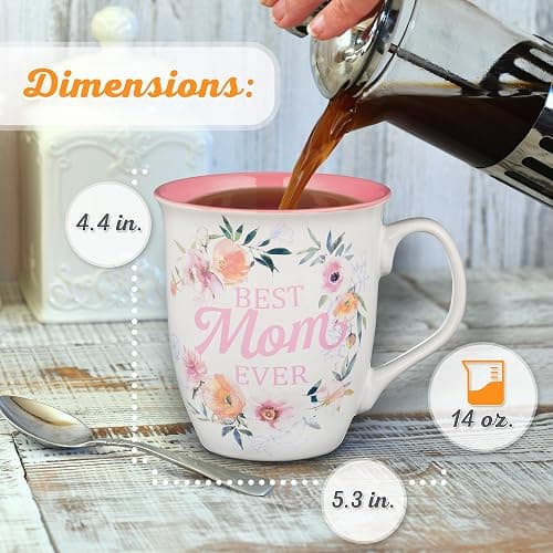 Christian Art Gifts White and Pink Floral Ceramic Coffee Mug – 14 oz. Lead & Cadmium-free Inspirational Scripture Coffee & Tea Mug for Mothers with Encouraging Words: Best Mom & Bible Verse: Num. 6:24 thumbnail 3