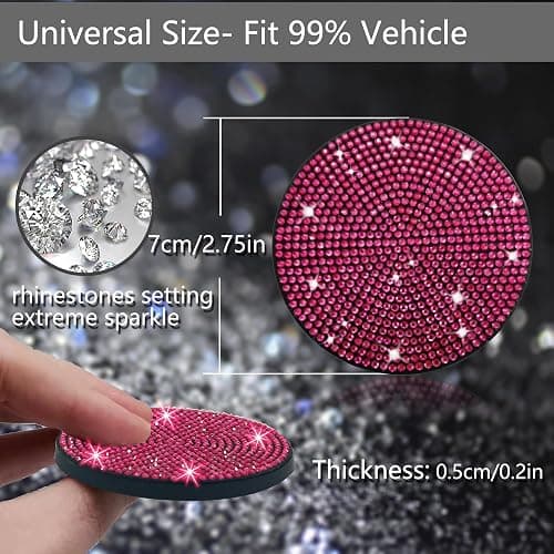 NBTEPEM 2pcs Bling Car Cup Holder Coaster, 2.75 inch Anti-Slip Shockproof Universal Fashion Car Coasters Insert Bling Crystal Rhinestone Automotive Interior Accessories for Women (2 pcs, Rose Red) thumbnail 2