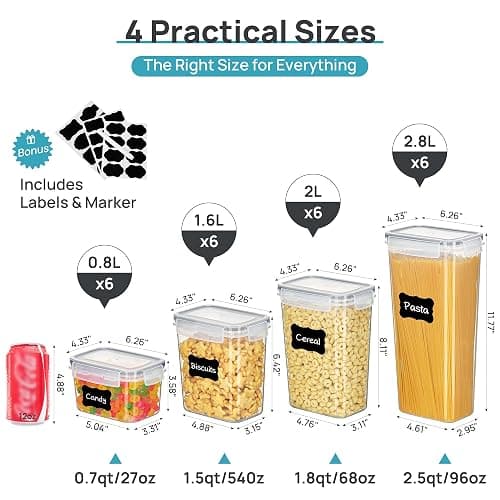 Vtopmart Airtight Food Storage Containers with Lids, 24 pcs Plastic Kitchen and Pantry Organization Canisters for Cereal, Dry Food, Flour and Sugar, BPA Free, Includes 24 Labels，Gray thumbnail 3