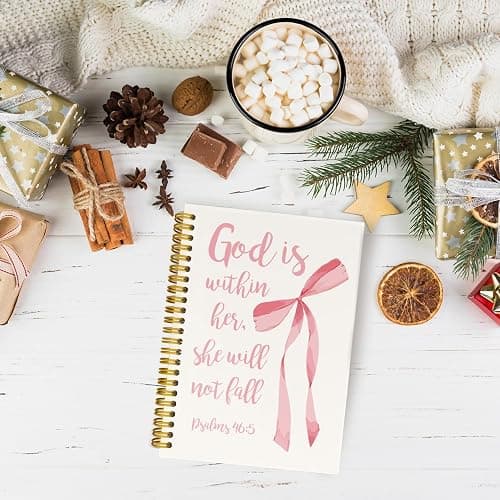JKMBN Christian Bible Verse Journaling Notebooks, Coquette Pink Bows Spiral Notebook Journal, Christian Gifts for Women Girls, God is Within Her Notebook, Hardcover Lined Notebook 5.5 x 8.3 thumbnail 2