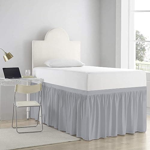 Dorm Room Bed Skirt - Silver Gray - Twin - 33 Inch Drop Ruffled Dorm Sized College Dorm Bed Skirt Microfiber Long Bed Skirt Dorm - Extra Long Dorm Room Bedskirts - Silver Gray - Twin - 33 Inch Drop - Image 1