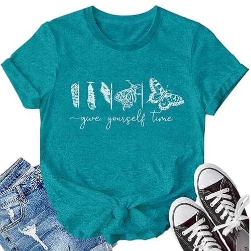 LBP Butterfly Inspirational Shirts Give Yourself Time Shirt for Women Butterfly Life Graphic Tees Motivational T-Shirt - Image 1