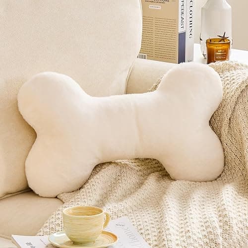 XVTRU Bone Pillow Cute Decorative Throw Pillow Bone Shaped Pillows for Aesthetic Home Decorative Cushion Pet Plush Pillow for Bed Sofa Couch (Ivory, 15 Inch) - Image 1
