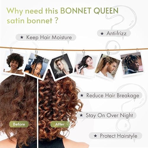 BONNET QUEEN Silk Bonnet for Sleeping Women Satin Bonnet Night Sleep Cap Hair Wrap for All Hair with Adjustable Tie Band,Black thumbnail 5