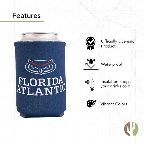 Desert Cactus Florida Atlantic University Can Insulator FAU Owls Beverage Cooler 1 Pack Foam 12oz Can Holder Single Sided (Design A) thumbnail 5