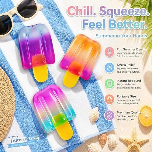 3 Pcs Ice Cream Squishy Toy, Summer Sensory Stress Relief Squeeze Squishy, Popsicle Squishy for Easter Basket Stuffers, Party Favors, Anxiety Relief Everyone, Birthday Gift thumbnail 3