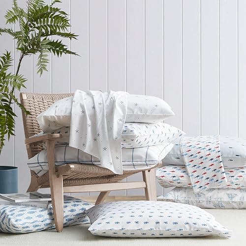 Nautica – Twin XL Size Sheet Set, Crisp Cotton Percale Bedding with Matching Pillowcase, Lightweight & Breathable Bed Sheets, Deep Pocket, College Dorm Room Essentials (Whitewood Sail Blue) thumbnail 2