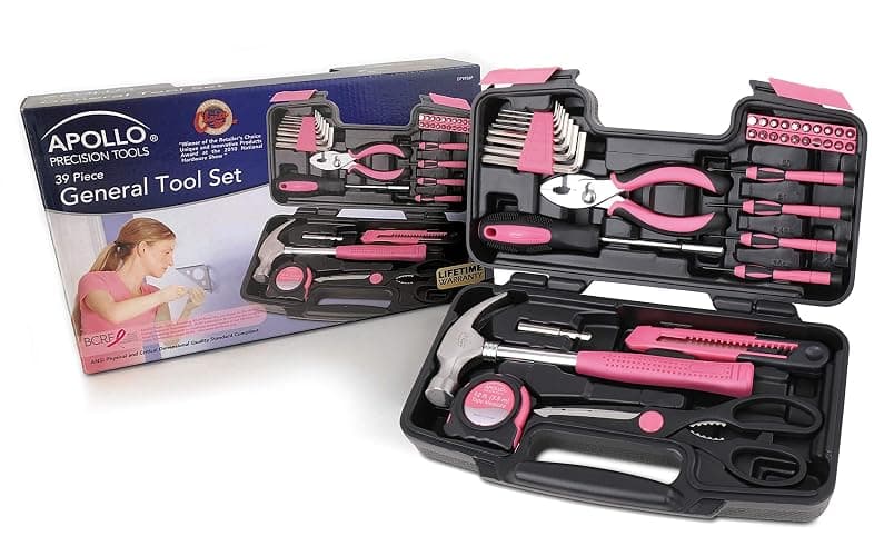Apollo Tools Original 39 Piece General Household Tool Set in Toolbox Storage Case with Essential Hand Tools for Everyday Home Repairs, DIY and Crafts - Pink Ribbon - Pink - DT9706P thumbnail 4