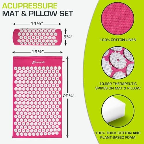 ProsourceFit Acupressure Mat and Pillow Set for Back/Neck Pain Relief and Muscle Relaxation, Pink thumbnail 2