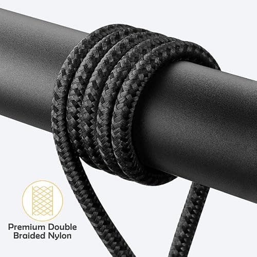 90 Degree iPhone Charging Cable 2Pack 10ft Right Angle Nylon Braided Lightning Charger Cord Compatible with iPhone 14 13 12 11 Pro Max XS XR X 8 7 6 5 Plus iPad（Black） thumbnail 5