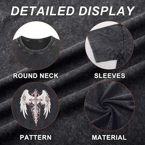 Lytiarul Vintage Goth Punk Shirts for Men Grunge Streetwear Oversized Tshirts Gothic Cross Y2k Graphic Tees Acid Wash T Shirt thumbnail 6