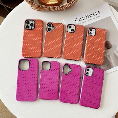 Sayoaho Compatible with iPhone 16 Case, Fashion Cute Polka Dot Pattern Aesthetic Design for Women, Soft TPU and Hard Back Shockproof Phone Case for iPhone 16 6.1 inch, Hot Pink thumbnail 2