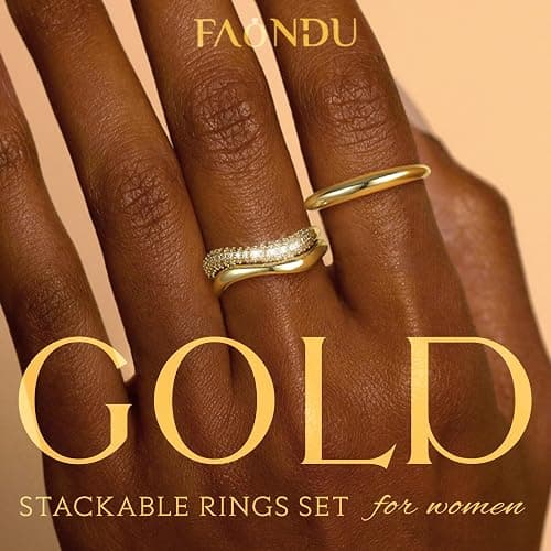 Gold Rings for Women Non Tarnish Dainty 14k Gold Plated Stackable Ring Set Trendy Cubic Zirconia Thumb Wedding Engagement Bands Rings for Women Size 5 6 7 8 9 10 11 thumbnail 2