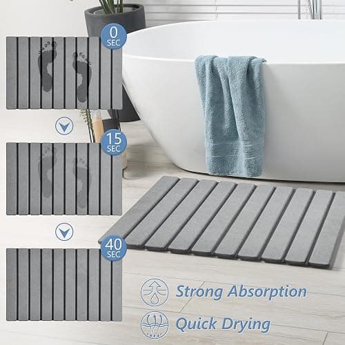 AWW Foldable Stone Bath Mat, Super Absorbent Diatomaceous Earth Mats, Non-Slip 23.6 x 15.5 Inch Quick Drying Mat, Compact and Easy to Store Bath Mats for Bathroom, Easy to Clean, Grey thumbnail 2