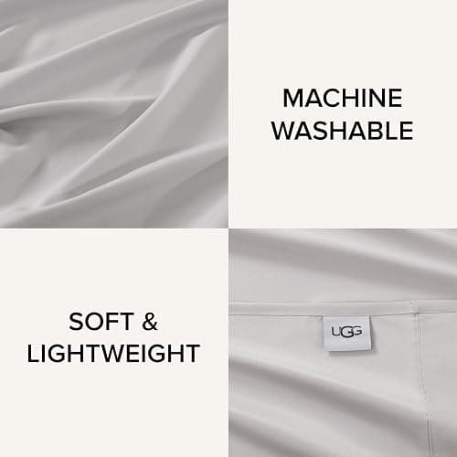 UGG Full Sheet Set 4-Piece Luxury Cooling Sheets Deep Pockets Premium Bedding with 2 Pillow Shams Hypoallergenic Machine Washable Soft Lightweight Bed Set for Bedroom, Full, Stone Grey (Hedi) thumbnail 5