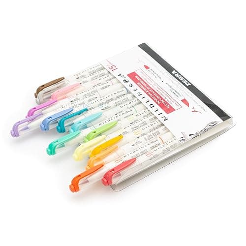 Zebra Pen Mildliner Double-Ended Brush Marker, Paint Brush-Like Tip and Fine Tip Marker Pen, Ideal for Creating Thick or Thin Strokes, No Bleed, Assorted Soft Colors, 15-Pack (79115) thumbnail 3