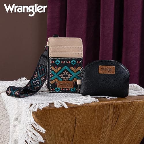 Wrangler Western Keychain Wristlet Wallets for Women Retro Dual Pouch Wristlet Credit Card Holder Wallet with Zipper Pocket WG2214-W0051BK thumbnail 5
