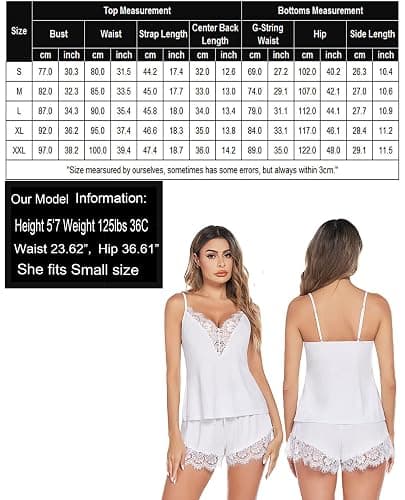 Avidlove Women Pajama Set Lace Trim Short PJ Set Modal V Neck Sleeveless Sleepwear Drawstring Waist Nightwear S-XXL - XX-Large - White thumbnail 5
