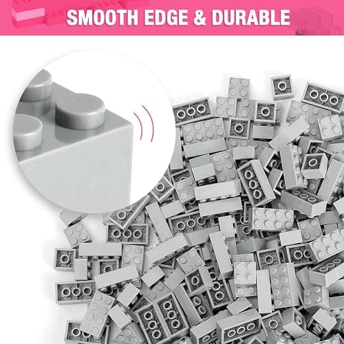 MANNIDOO 360 Pieces Building Bricks, Classic Basic Flats Parts and Pieces - 2x4 Brick x200 and 2x2 Brick x160, Moc Building Bulks Compatible with All Major Brands, Light Grey thumbnail 5