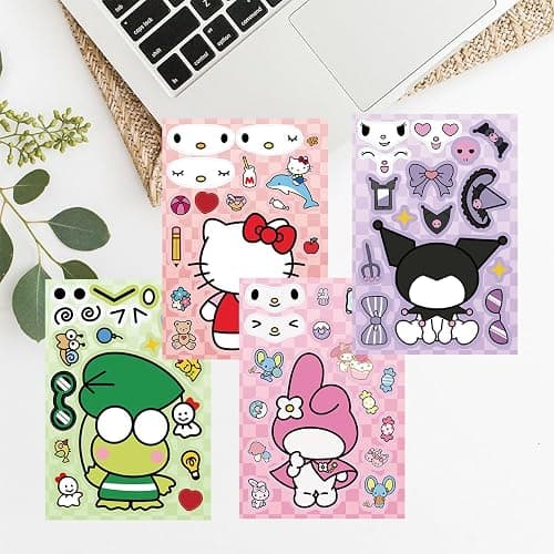 Cute Anime Stickers, 24Sheets Make Your Own Cartoon Anime Stickers, Make a Face Sticker, Classic Anime Themed Decals, Art Craft Party Supplies thumbnail 2