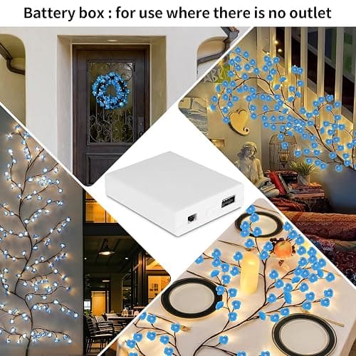 FNHMSL Cherry Enchanted Willow Vine Lights, 7.55FT 144LED Blue Cherry Blossom Tree Branch Lights for Wall, Remote Timer,8 Light Model,Bedroom Wall Doors Wedding, Christmas, USB Battery Box thumbnail 7
