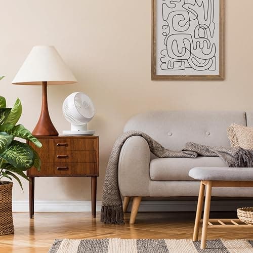 IRIS USA WOOZOO Desk Fan with Remote, 360° Oscillating Table Air Circulator, 3 Speeds, 52ft Max Air Distance, Adjustable Tilt, 13 Inches, Low Noise Motor, Small Fan for Bedroom, Office, Dorm, White - 52 ft. Air Flow - 360 Tilt - White thumbnail 8